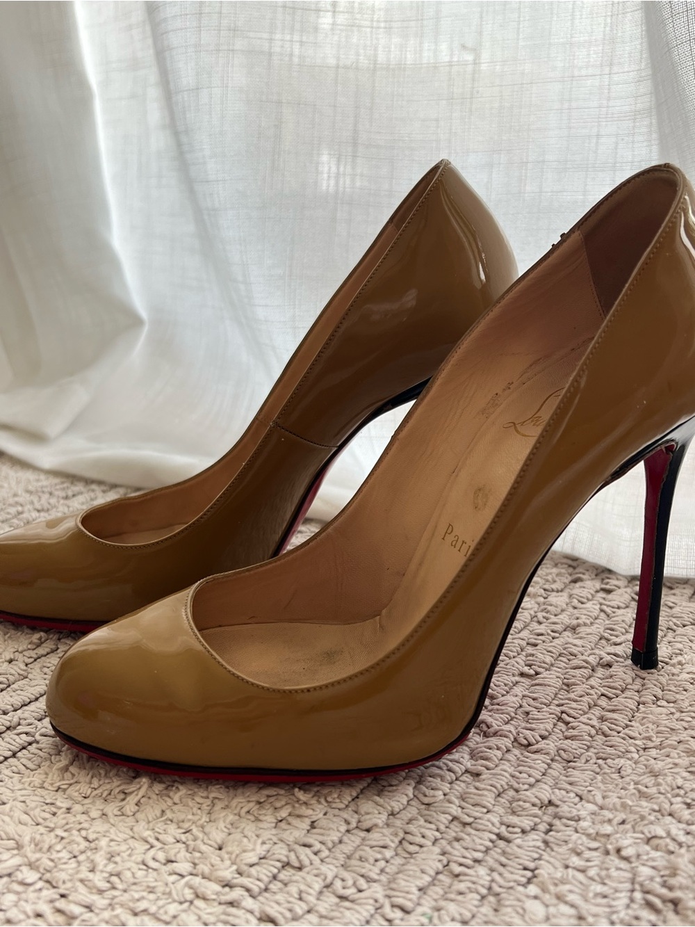 Christian Louboutin Patent Nude Beige Pumps with Red Soles